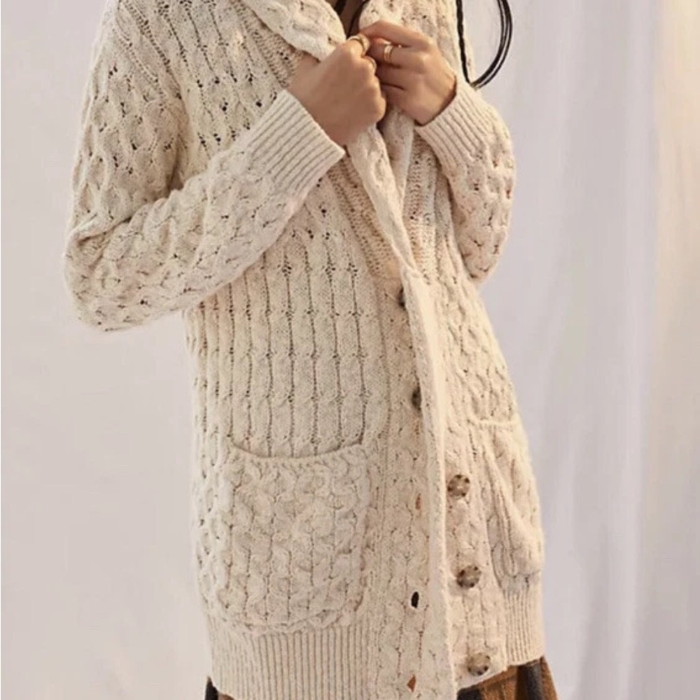 Pilcro Anthropology Cream Cable Knit Cardigan